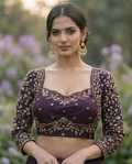 Imperial Amethyst Silk Blouse with Gilded Botanicals